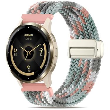 Imagem de Oanux Pulseira trançada magnética de 22 mm compatível com Garmin Vivoactive 4/Venu 3/Venu 2, pulseira elástica esportiva macia de nylon elástico para Forerunner 265/255/255 Music masculino e feminino