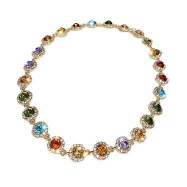 Imagem de Colar de pedras preciosas coloridas vibrantes para mulheres, corrente de zircônia cúbica banhada a ouro, joia de presente de aniversário