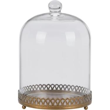 Imagem de Cúpula cloche de vidro resistente e resistente de 20 cm de altura com base de metal em branco gasto para planta, terrário, colecionáveis, vela. Cúpula de vidro cloche, estojo de exibição de pote de