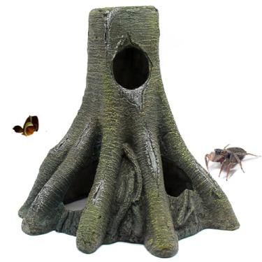 Imagem de relaqcc Decoração de aquário tronco de toco de árvore oca Betta Cichlid caverna, acessórios de tanque de répteis, rampa de escalada para répteis, anfíbios, lagartixa leopardo, cobra, lagarto, sapos