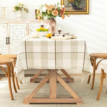 Imagem de SIELUNO Toalha de mesa retangular de linho de algodão impermeável toalha de mesa rústica para festas de Natal, cozinha, decoração de jantar - tabuleiro de xadrez de café - 137 x 259 cm