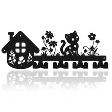 Imagem de SPMatrix Presentes de aquecimento de casa, porta-chaves de gato para parede com parafusos, decoração de cabide de chave para cozinha, entrada, escritório, corredor, quarto, porta, paralama de garagem