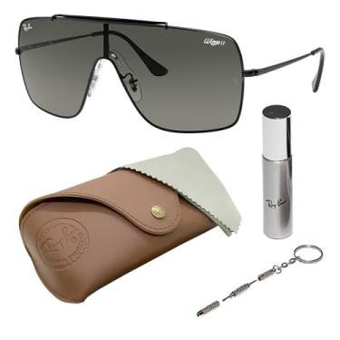 Imagem de Ray-Ban RB3697 WINGS II Óculos de sol quadrados para homens e mulheres com kit oficial RAYBAN Eyewear, Armação preta polida | Lente gradiente cinza, 1 mm