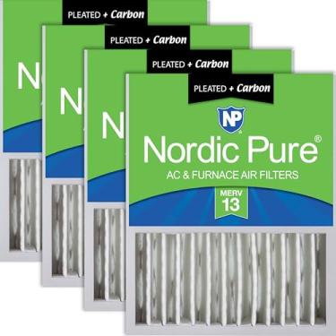Imagem de Nordic Pure 16 x 20 x 5 (tamanho real: 38 x 49 x 49 x 11 3/8) Filtros de ar de substituição Honeywell Merv 13 Plus Carbon pacote com 4