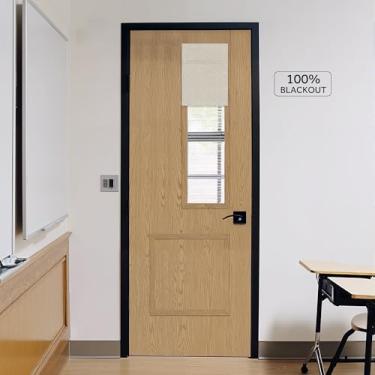Imagem de StangH Capa de janela de porta de sala de aula 100% blackout de linho, persianas romanas magnéticas bege para janelas pequenas, persiana leve com isolamento térmico para escritório, L 20 x C 91, 1