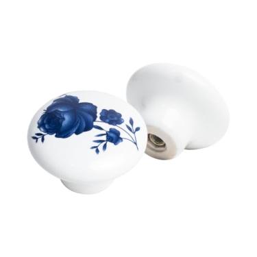 Imagem de Kit 2 Puxadores Cerâmica Porcelana 38mm Para Móveis Armário (Branco/Azul - MPPON118)