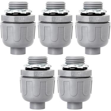 Imagem de Feotech Conector líquido apertado de 1/2 polegada - pacote com 5 acessórios de conduíte elétrico de PVC conectores flexíveis retos de 180 graus para casa, cozinha e banheiro conector de conduíte