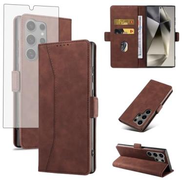 Imagem de Asuwish Capa carteira flip para celular Samsung Galaxy S24 Ultra 5G com protetor de tela de vidro temperado, capa fólio magnética, compartimento para cartão de crédito, suporte, acessórios para