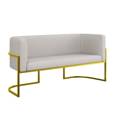 Imagem de Sofá 2 Lugares Base Metal Dourada Reforçada Recepção Corino Cor:bege Bege
