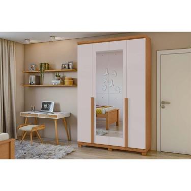 Imagem de Guarda Roupa 4 Portas E 2 Gavetas C/ Espelho E Pés Alonzo Amendoa/off White - Lopas
