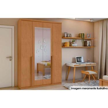 Imagem de Guarda Roupa 4 Portas E 2 Gavetas C/ Espelho Alonzo New Amendoa Clean - Lopas