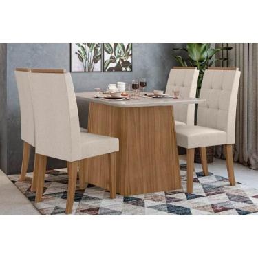 Imagem de Sala De Jantar Completa Nevada Tampo Madeirado 130cm E 4 Cadeiras Celebrare Amendoa-off White - Suede Creme - Lopas