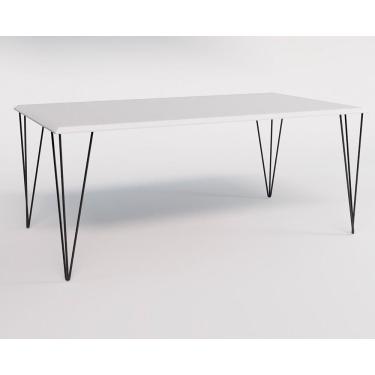 Imagem de Mesa De Jantar Industrial Retangular Clips Branca 135X75 De Ferro Preto Cor: Preto