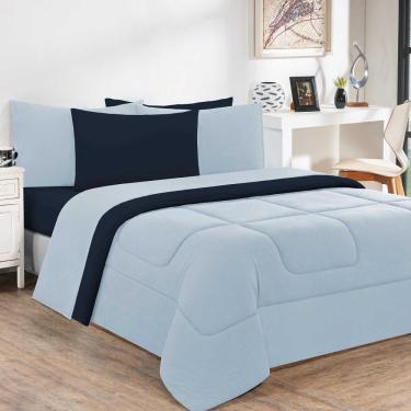 Imagem de Edredom Malha 100% Algodão Gran Moratta 1 Peça Queen - Azul Bebê-azul Marinho
