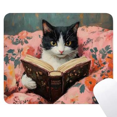Imagem de Noaleviax Tapete de rato de gato de vaca - presentes para amantes de livros bibliotecários, acessórios de decoração de mesa de escritório, base de borracha antiderrapante à prova d'água para mouse sem