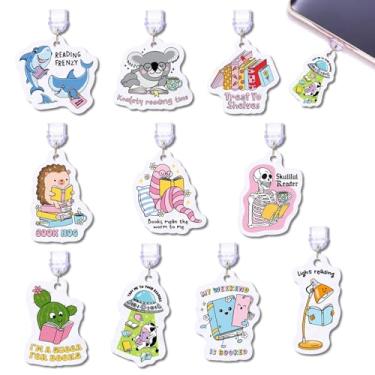 Imagem de TRXYQ Pacote com 10 pingentes Bookworm para E-Reader Kindle Dust Plug Acessórios compatíveis com tablets Kindle, telefone, iPad tipo C, porta de carregamento, presente para amantes de livros