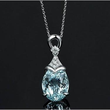 Imagem de Colares femininos de zircônia cúbica azul com pingente, colar fofo em gota d'água