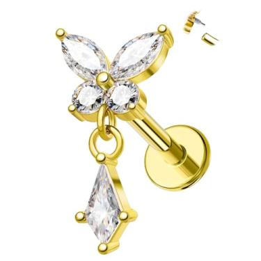 Imagem de Jewseen Brincos de cartilagem pendentes de 16G para mulheres internamente Thread Tragus Conch Helix Stud Stud 316L aço inoxidável Flat Back Nose Labret Piercing Jewelry