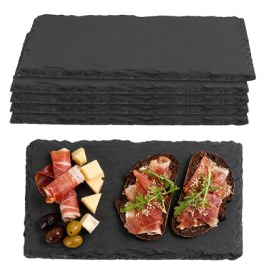 Imagem de TAICHEUT Pacote com 6 tábuas de queijos de ardósia preta, 22 x 15 cm, bandeja de servir pedra ardósia para alimentos, sushi, bife e charcutaria