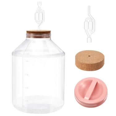 Imagem de Ziliny 1 conjunto de garrafa de boca larga de 5 galões com 1 rolha perfurada e 1 airlock, jarra de água PET de 5 galões com marcações de volume para equipamento de fermentação de cerveja e vinho