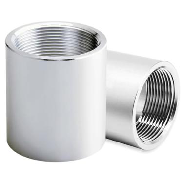 Imagem de Pacote com 2 acoplamento completo rosqueado NPT de 1/5.1 cm, encaixe de tubulação de alumínio 6061-T Schedule 40, acoplador fêmea para fêmea, resistência à corrosão de 150 PSI para óleo de ar e água