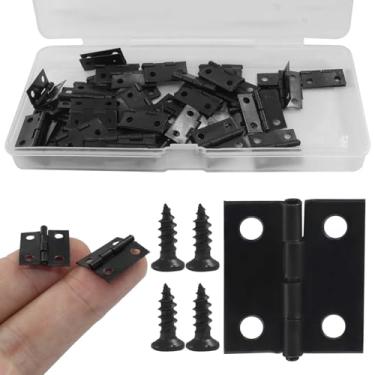 Imagem de Hordion 50 peças pequenas dobradiças para caixa de madeira, mini dobradiças pretas de 18 x 15 mm com parafusos para artesanato faça você mesmo porta em miniatura pequenos projetos de marcenaria