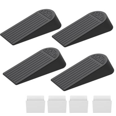 Imagem de Rolha de porta pequena de borracha – Pacote com 4 batentes de porta pretos para batente de porta inferior, batente de porta para portas resistentes com suporte autoadesivo ideal para casas, escolas