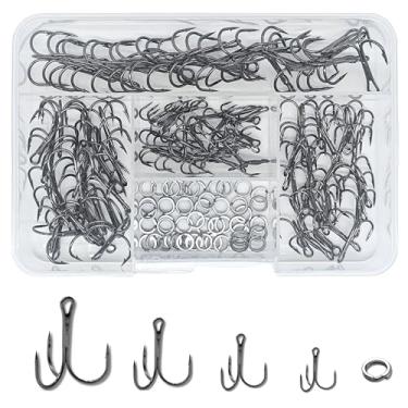 Imagem de ELLYCIO 150 anzóis de pesca, aço de alto carbono, forte afiado, curvatura redonda com anéis divididos para iscas, iscas, robalo, truta, pesca em água salgada e água doce