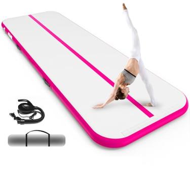 Imagem de TUKEBETA Tapetes de ginástica infláveis de 4 metros para casa e ao ar livre, tapete de ginástica infantil de 10 cm de espessura com bomba elétrica e bolsa de armazenamento, tapete de torcida para