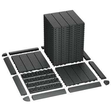Imagem de tonchean Azulejos de plástico interligados de 30,5 x 30,5 cm, 44 peças de placas de piso de pátio ao ar livre, usos para todos os climas para varanda piscina, varanda, quintal, caminho, preto (44 pés