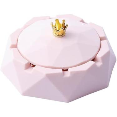 Imagem de Cinzeiro de aço inoxidável coroa rosa com tampas, à prova de vento, suporte de cinzas para fumantes, bandeja de cinzas moderna para mesa para casa, decoração de escritório, detalhes de decoração de