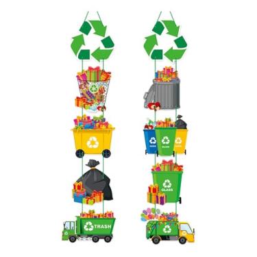 Imagem de Vaveren Banner de festa com caminhão de lixo, decoração de porta para gerenciamento de resíduos, decoração de reciclagem para casa.