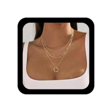 Imagem de Ximdble Colar vintage em camadas irregular, círculo, argola com pingente, corrente de ouro, gargantilha irregular, clipe de papel, joia feminina, Zinco, Sem Pedra Preciosa