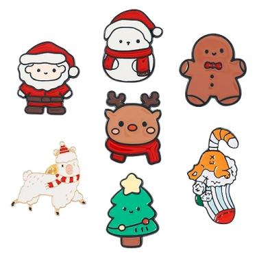 Imagem de Craftdady 7 pinos esmaltados de Natal, árvore de Natal, boneco de neve, veado, Papai Noel, broche, alfinetes, fofos, para roupas, bolsas, chapéus, acessórios, etiqueta para decoração de mochila e