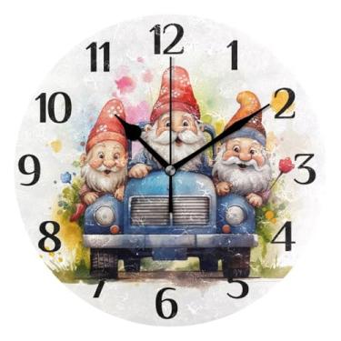 Imagem de ALAZA Gnomos Relógio de parede de gato operado a bateria relógio de cozinha 24 cm relógio de banheiro sem tique-taque redondo decorativo relógio de mesa quarto sala de estar decoração