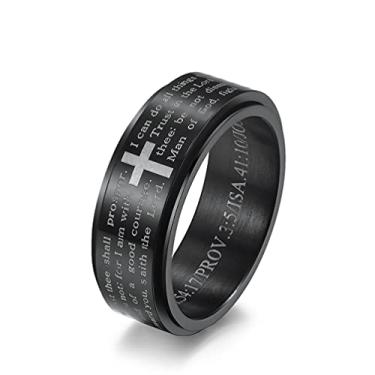 Imagem de Lords Prayer Cross Spinner Anel masculino feminino de aço inoxidável religioso Fidget Bands para Páscoa, Natal, aniversário, tamanho 7-12, Sem pedra preciosa