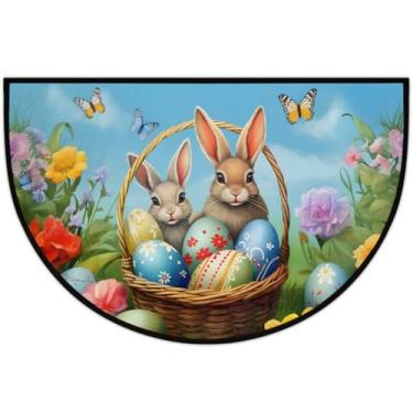 Imagem de Tapete de porta meio redondo para Páscoa, antiderrapante, absorvente, semicírculo, tapetes laváveis, meia lua, tapetes para ambientes internos, pátio, cozinha, banheiro, entrada, lareira, decoração de