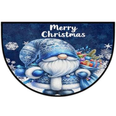 Imagem de Tapete de porta meio redondo, gnomo, azul, antiderrapante, absorvente, semicírculo, tapetes laváveis, metade da lua, tapetes para ambientes internos, pátio, cozinha, banheiro, entrada, lareira