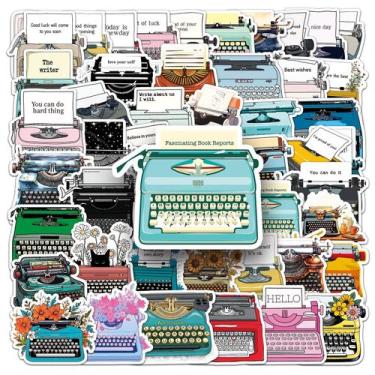 Imagem de Adesivos: máquinas de escrever retros, impermeáveis para laptop, 50 un