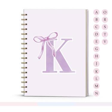 Imagem de foedor Coquette Caderno espiral com laço roxo preppy moderno, diário inicial K, presente personalizado para meninas adolescentes, monograma para mulheres, meninas, caderno espiral de capa dura pautado