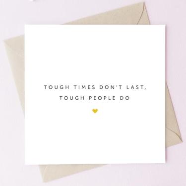 Imagem de TEEMI - Cartão de felicitações inspirador com envelope - Citação motivacional Tough Times Don't Last - Cartolina quadrada premium de 300 g/m² 12 x 12 cm
