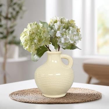 Imagem de Sunddo Vaso de cerâmica branca de 15 cm - pequeno vaso de flores moderno para decoração de casa, vasos decorativos com alça, boho e minimalista, mesa de armário de sala de estar centro de mesa para