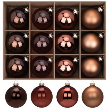 Imagem de Conjunto de 12 peças de enfeites de bola de Natal de vidro marrom de 8 cm