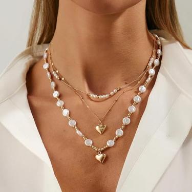 Imagem de Colar de pérolas para mulheres, dourado e delicado, longo em camadas, boêmio, presentes de amizade para mulheres, presentes de Natal, Dia dos Namorados, Medium, Latão, Sem Pedra Preciosa