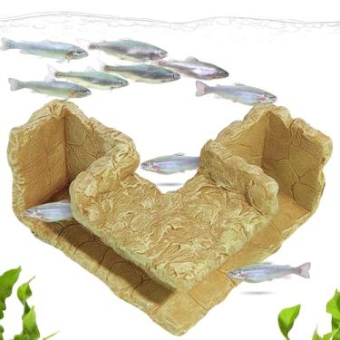 Imagem de DQITJ Resina Aquarium Cave Hideout Impresso 3D Natural Fish Tunnel 360° Visualização Caverna de Camarão para Peixes Camarão Betta Aquário Tanque