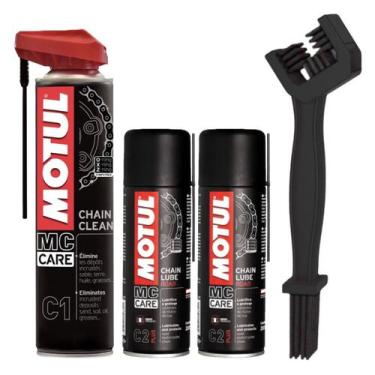 Imagem de Kit Motul Limpa e Lubrifica Correntes C1 C2 Escovinha de Limpeza