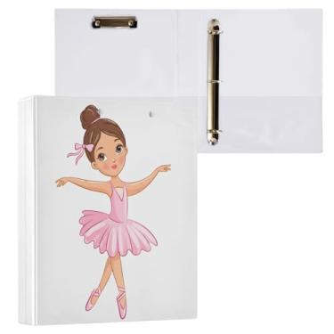 Imagem de STAYTOP Organizador de fichário redondo de balé para meninas, 3 argolas com prancheta (carta A4), fichário fofo para material de escritório escolar