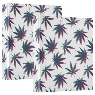 Imagem de Vuiyean Illusion Fichário de folha de maconha para ervas daninhas de 3 cm com prancheta e bolsos, fichários de capa dura de maconha 3 anéis, pasta de arquivo grande resistente para material escolar de