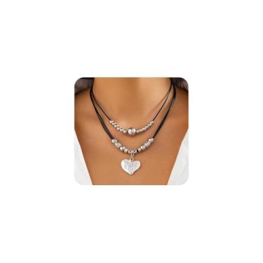 Imagem de GIGB PBDK Colar com pingente de coração ocidental para mulheres, cowgirl, couro preto, em camadas, coração, círculo, colares, vintage, caubói country, roupas de concerto, joias, Large, Liga de aço