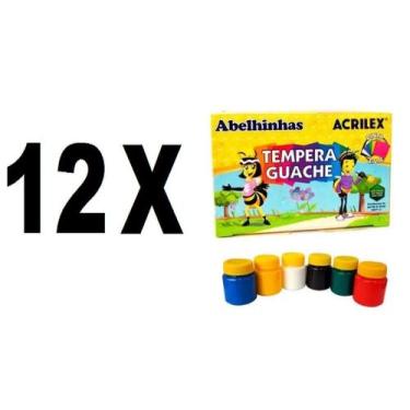 Imagem de Tinta Tempera Guache Acrilex 12 Caixas com 6 Cores15ml